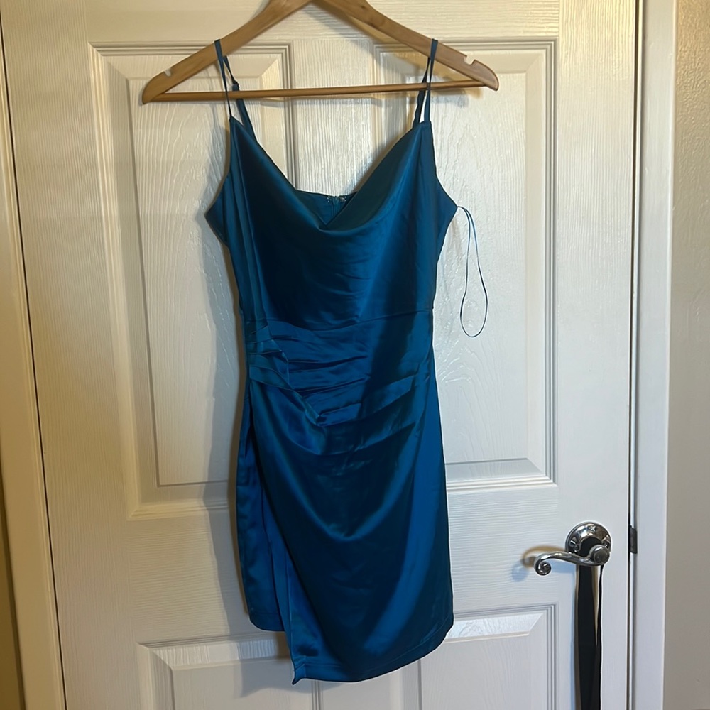 blue silk dress